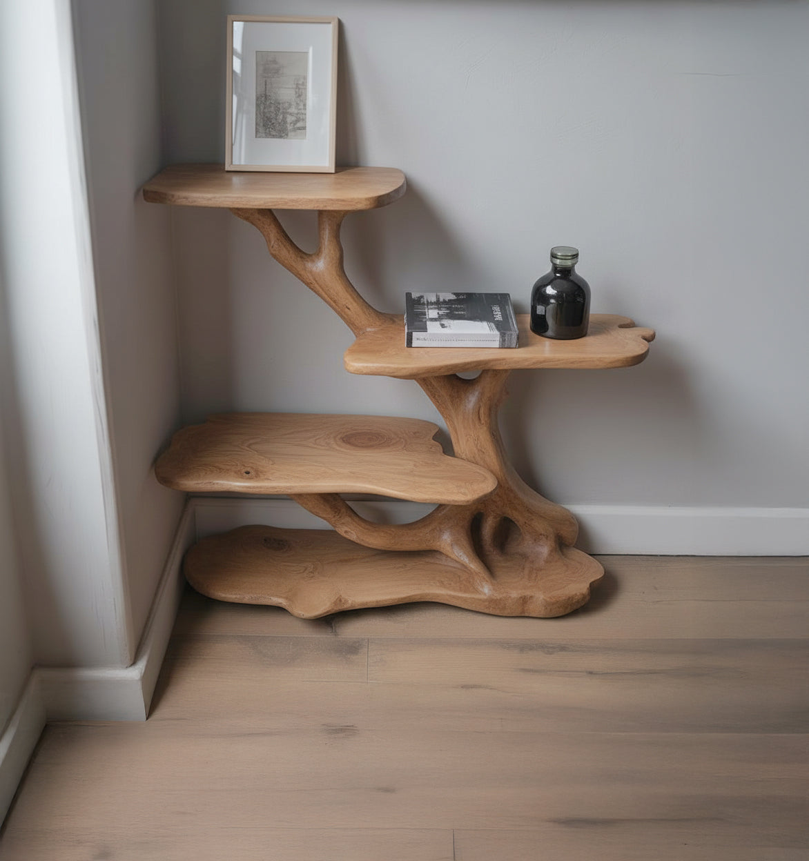 Drijfhout Nachtkastje – Boomtak Bedside Boekenplank Rustiek