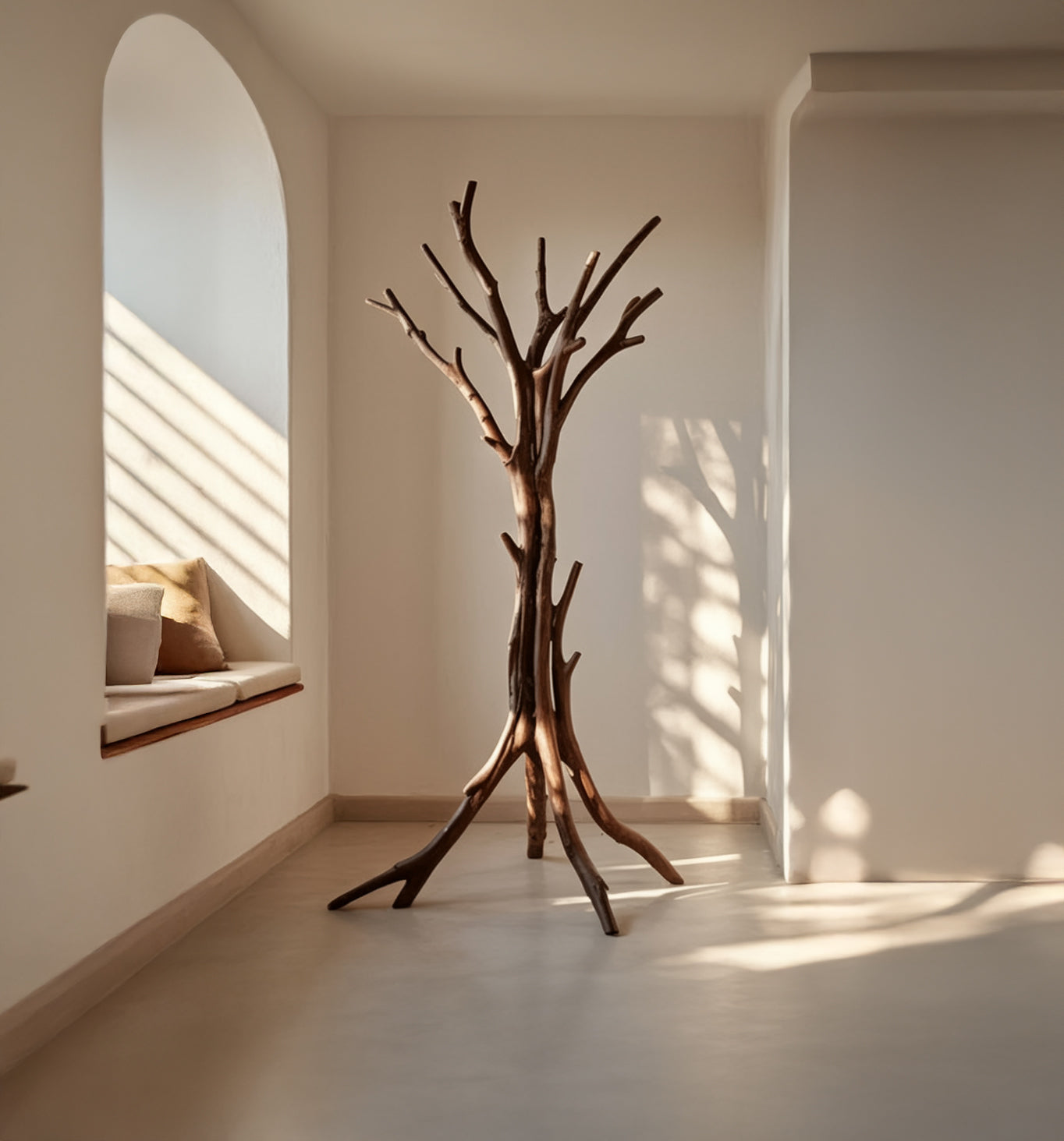 Rustic Tree Branch Coat Rack – Solid Wood Standing Hanger for Home Decor