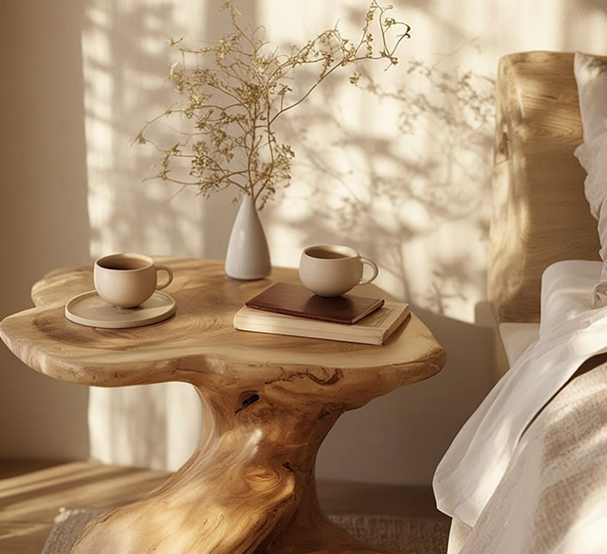 Natural Live Edge End Table – Handmade Wooden Bedside Accent Table