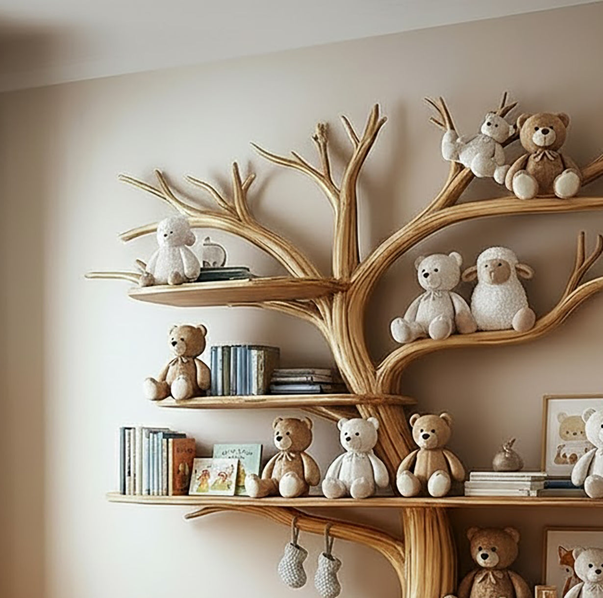 Boom Boekenkast Kinderkamer – Handgemaakte Houten Wandplank