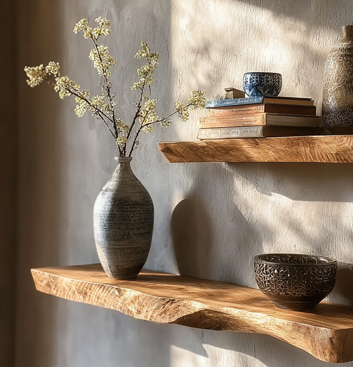 Natural Live Edge Floating Shelves – Deep Wall Mounted Shelf