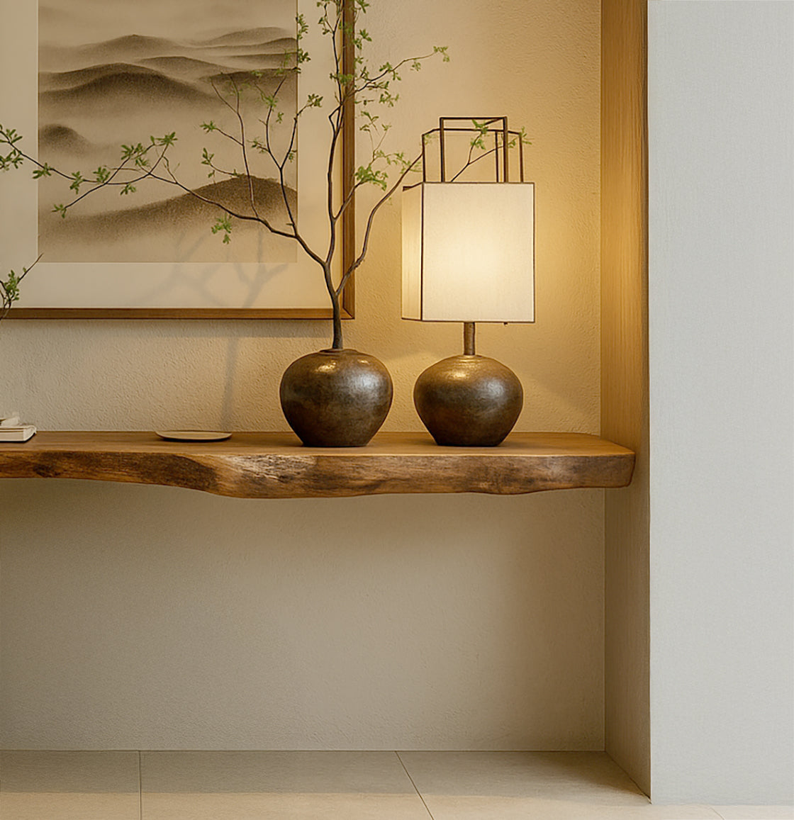 Live Edge Wall Floating Shelf – Handmade Solid Wood Console Shelf for Entryway