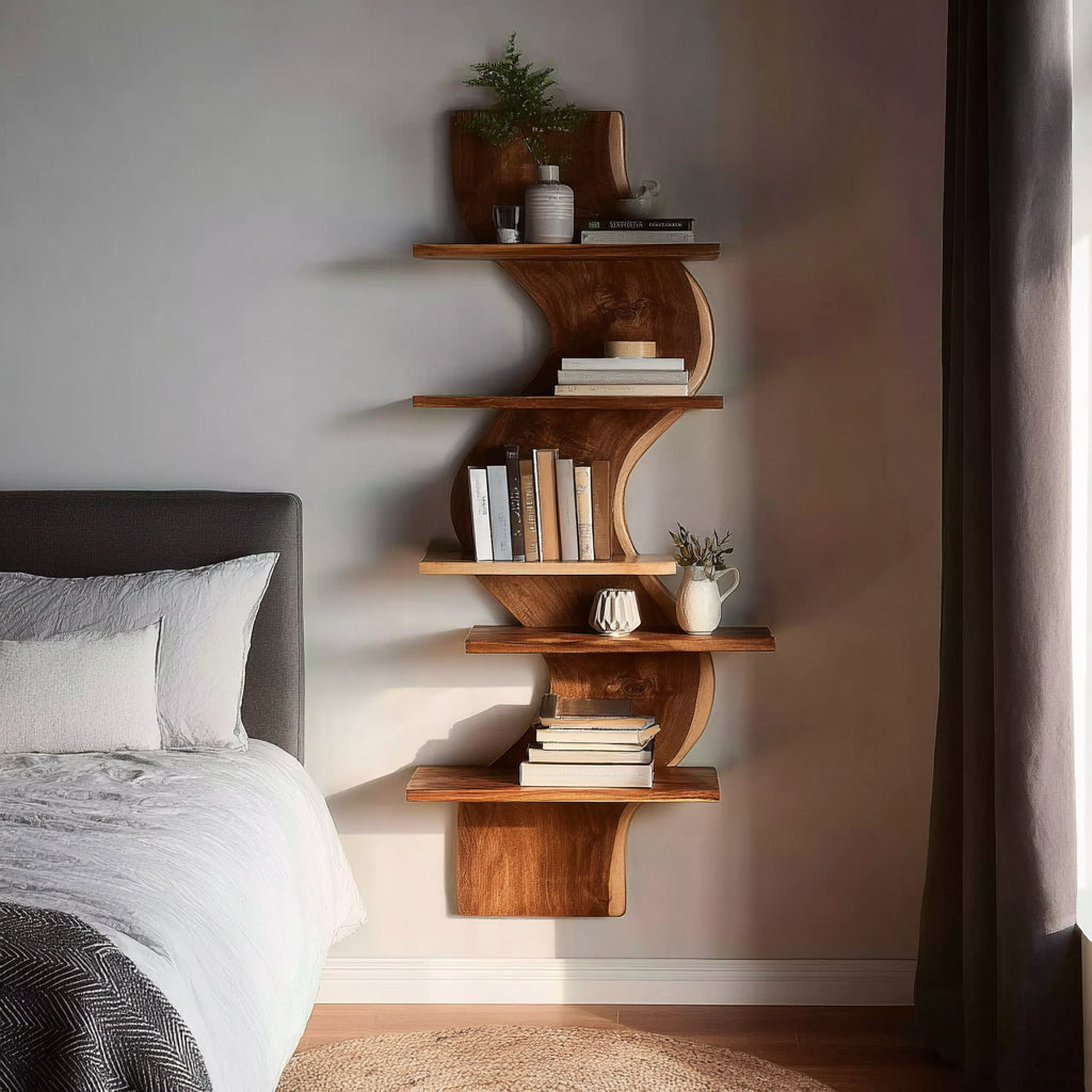Moderne Live Edge Zwevende Wandplank – Houten Slaapkamerplank