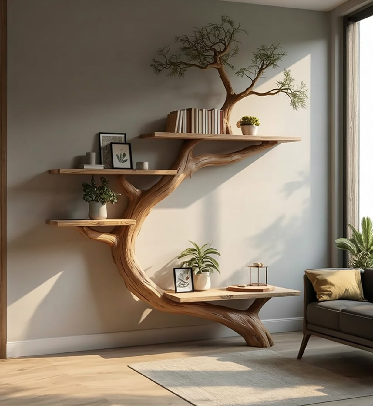 Rustieke Boom Boekenkast Zwevende Plank – Woonkamer Decoratie