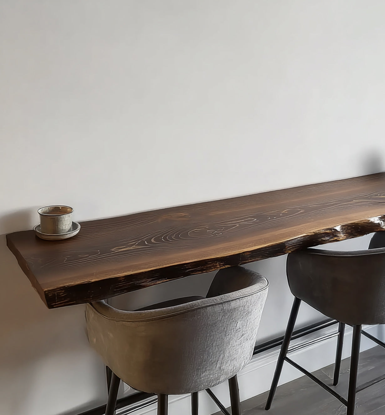 Live Edge Wall Mounted Bar Table – Rustic Floating Counter for Modern Homes