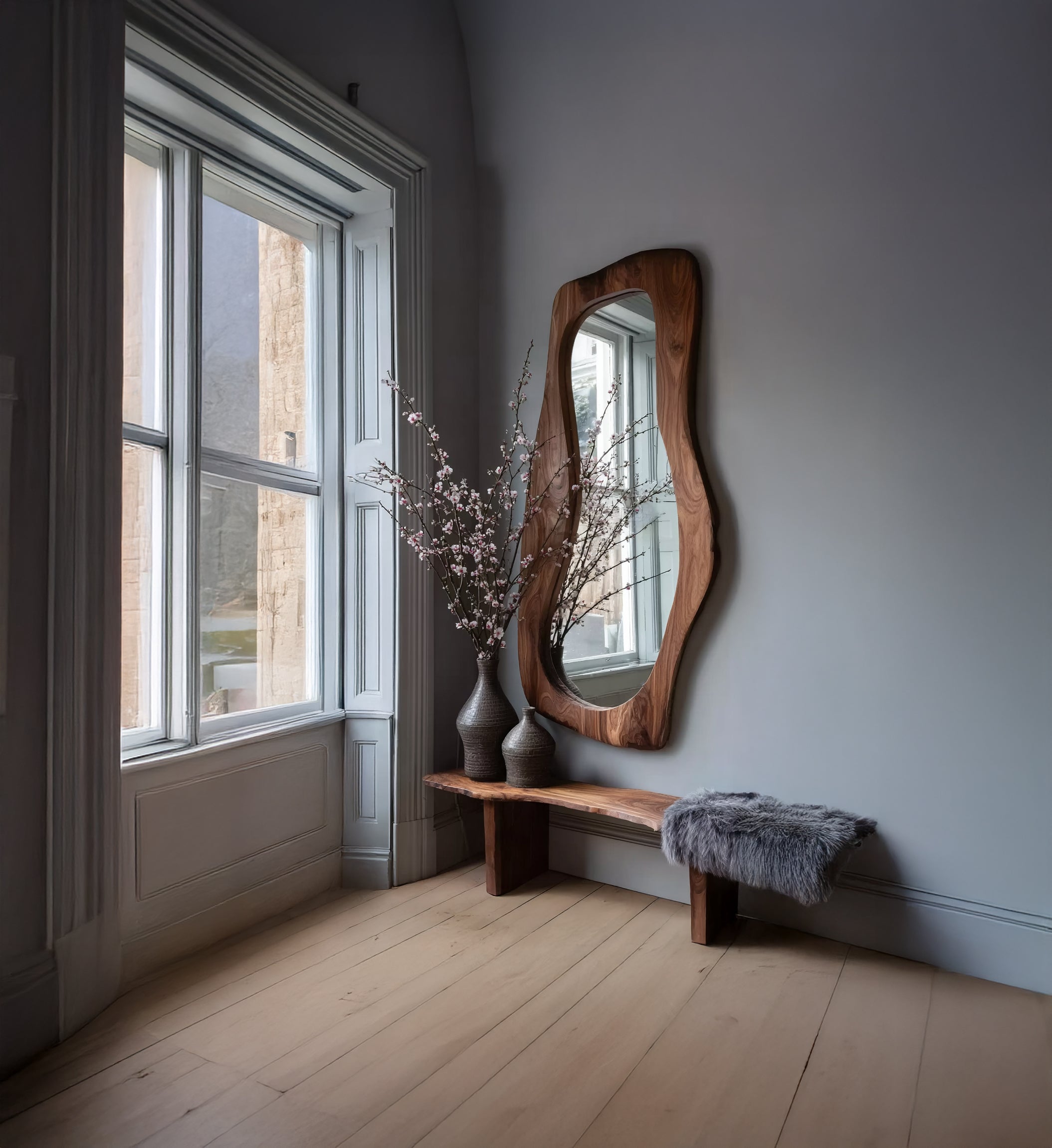Live Edge Houten Wandkunst & Staande Spiegel – Uniek Design