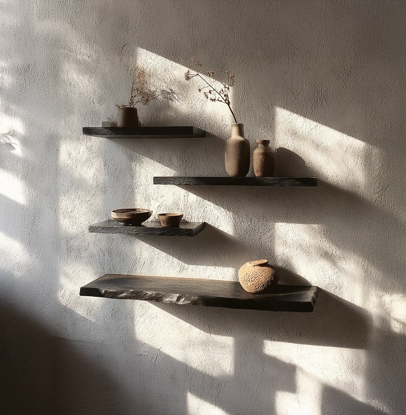 Ambachtelijke Zwevende Wandplank van Massief Hout – Uniek Design
