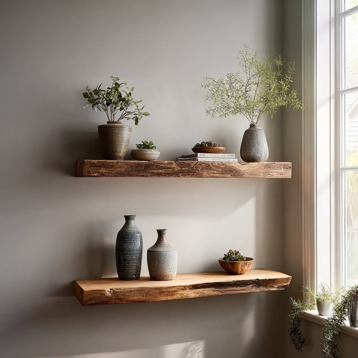 Zwevende Wandplank van Massief Hout met Live Edge – Rustiek