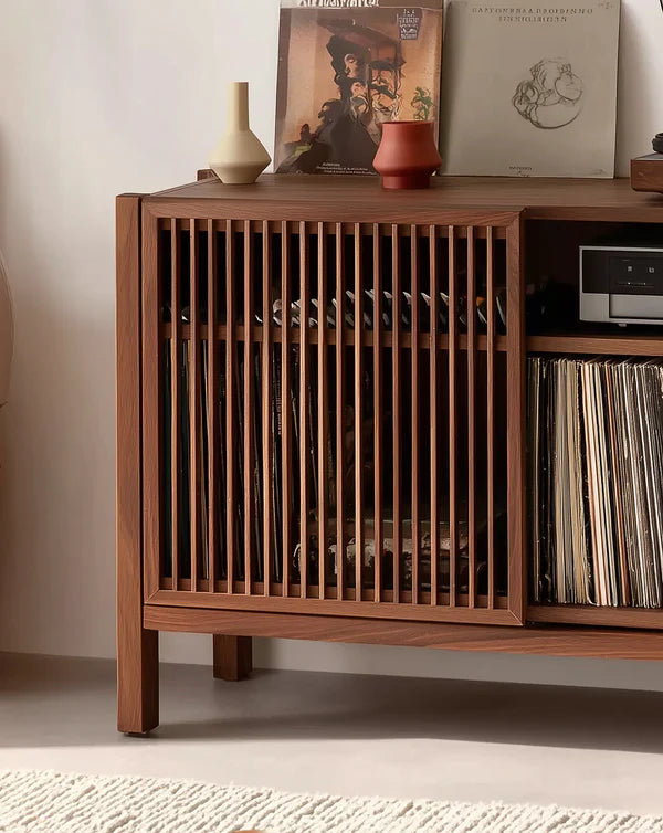Handcrafted Record Player Stand – Natural Wood Turntable Station with Storage, Customizable Record Cube Organizer
